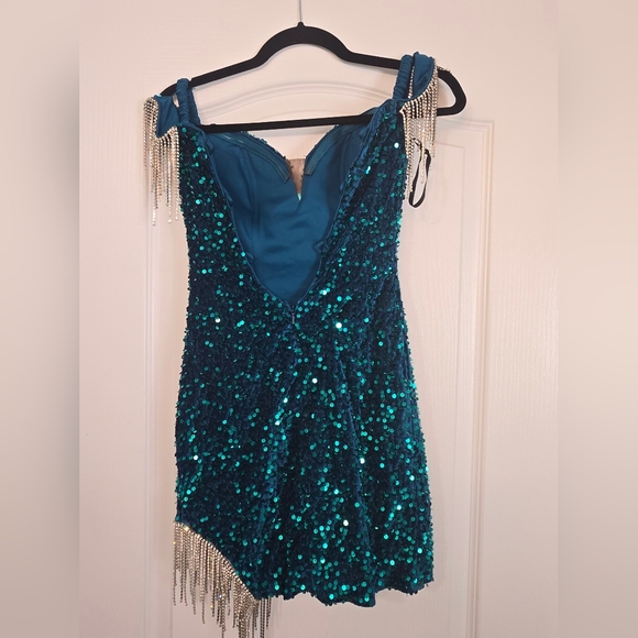 Alyce Paris turquoise sequined sparkling Special Occasion mini dress in size 00 - Picture 3 of 8